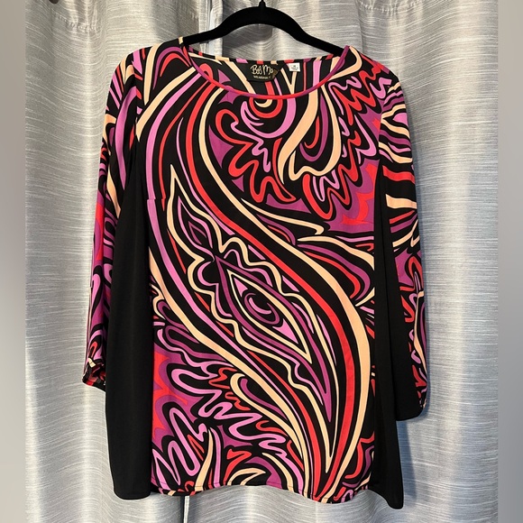 Bob Mackie Tops - Bob Mackie Vibrant Colorful Swirl Print Blouse Wearable Art Classy Icon 70’s